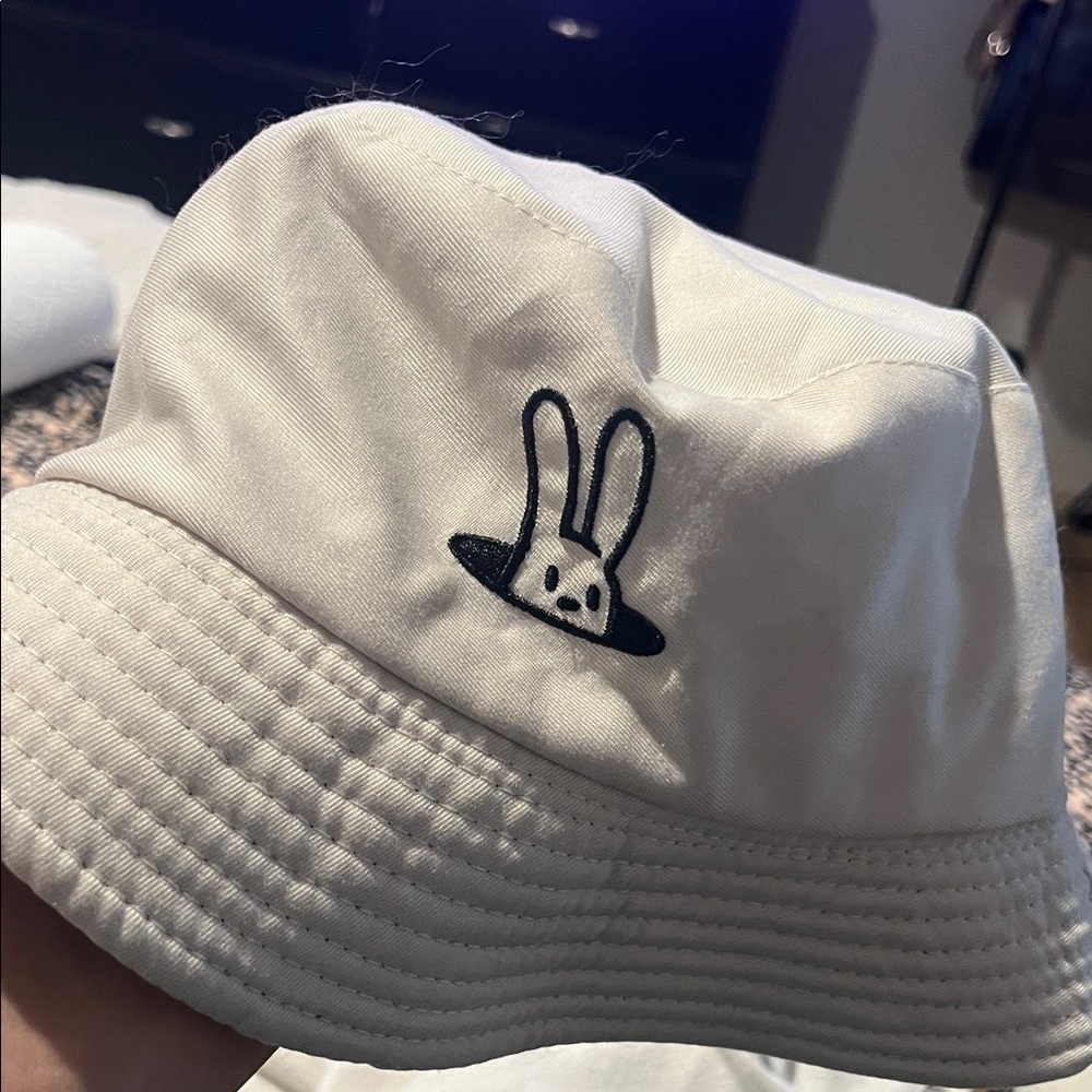 Cream Bucket Hat with Embroidered Design